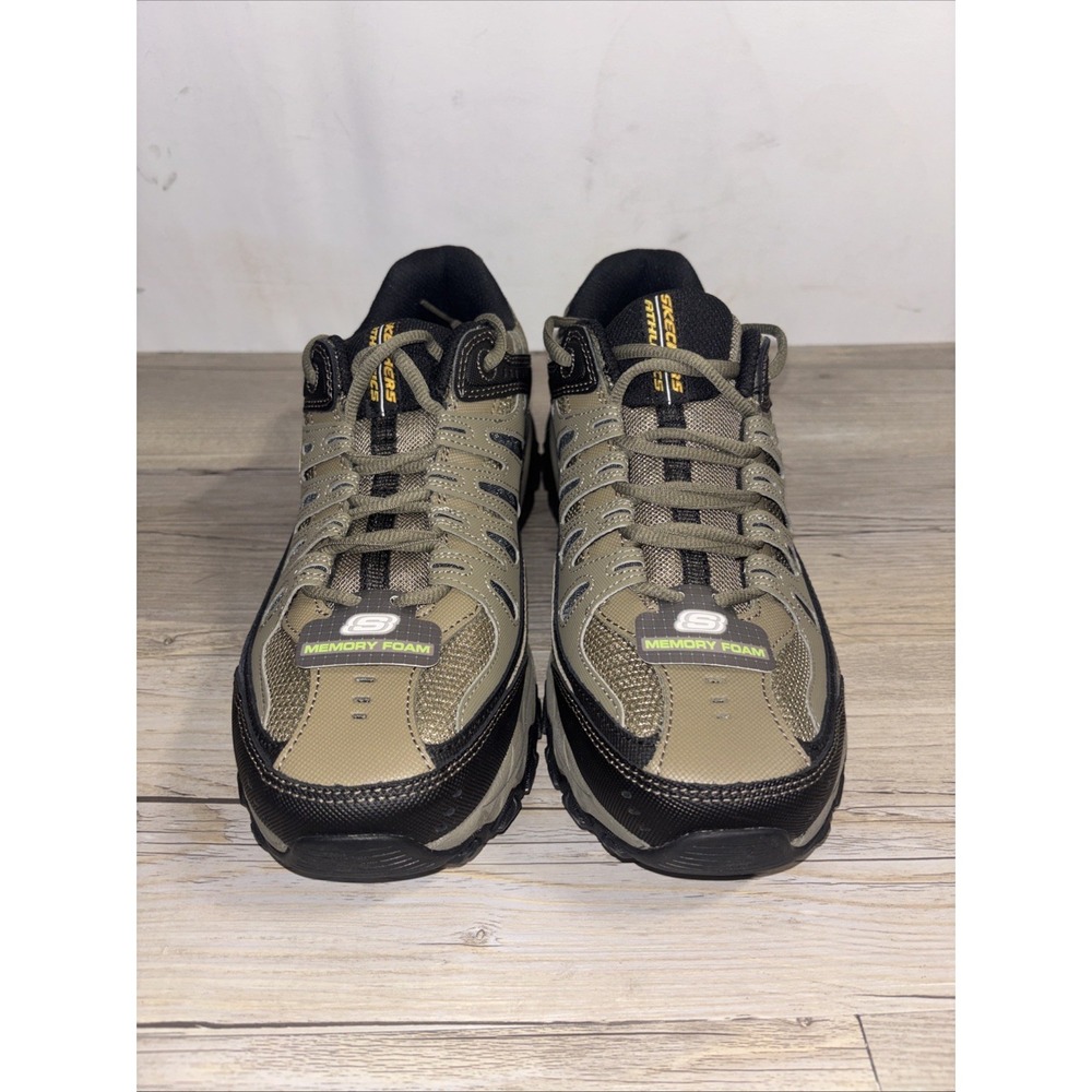Mens 10 Skechers After Burn Memory Foam Lace-Up Sneaker Pebble / Black NEW - Picture 3 of 11